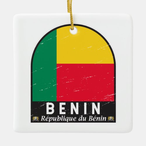Benin Flag Emblem Distressed Vintage Ceramic Ornament
