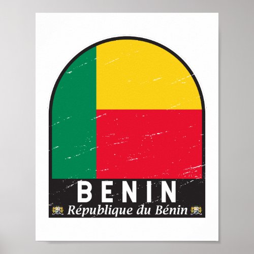 Benin Flag Emblem Distressed Vintage Poster