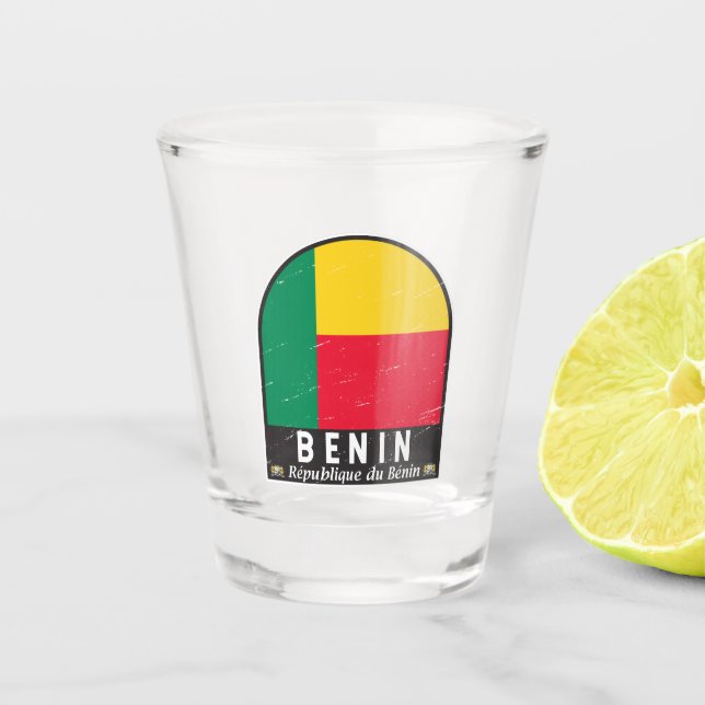 Benin Flag Emblem Distressed Vintage Shot Glass (Front)