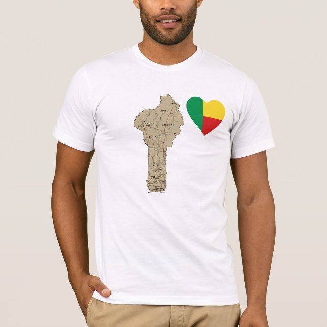 Benin Flag Heart and Map T-Shirt (Front)