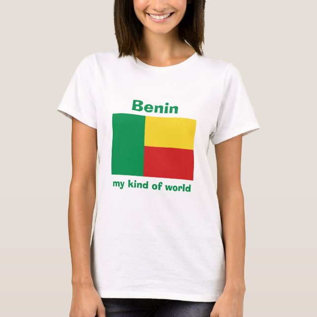 Benin Flag + Map + Text T-Shirt (Front)
