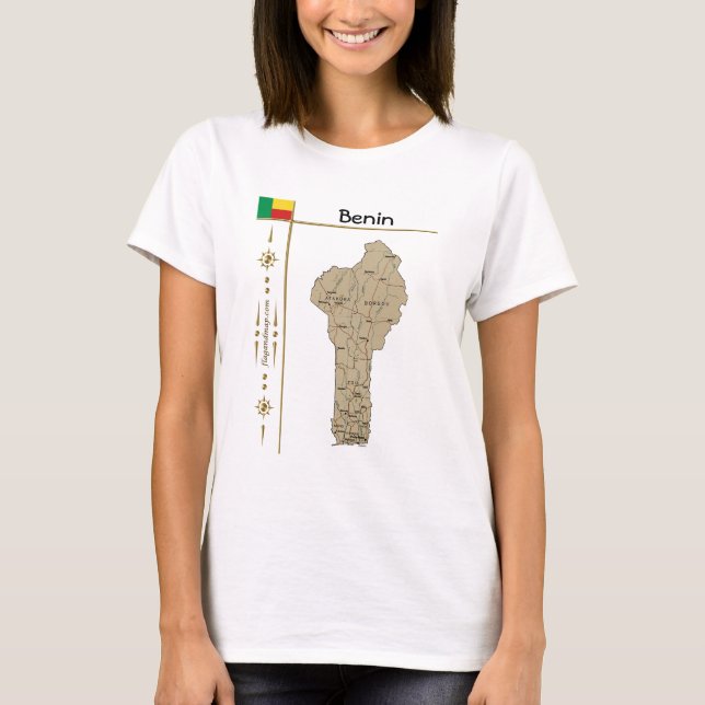 Benin Map + Flag + Title T-Shirt (Front)