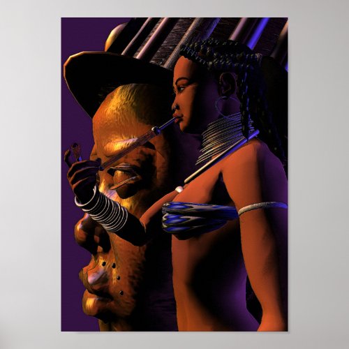 Benin Mask and Woman Poster