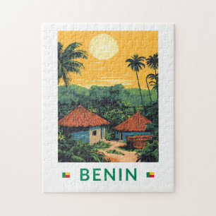 Benin Sunset Illustration Travel Art Vintage Jigsaw Puzzle