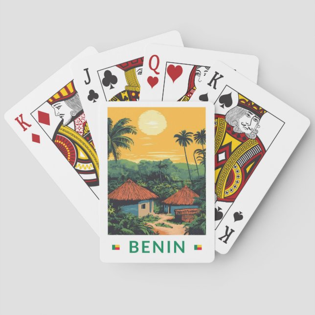 Benin Sunset Illustration Travel Art Vintage Poker Cards (Back)
