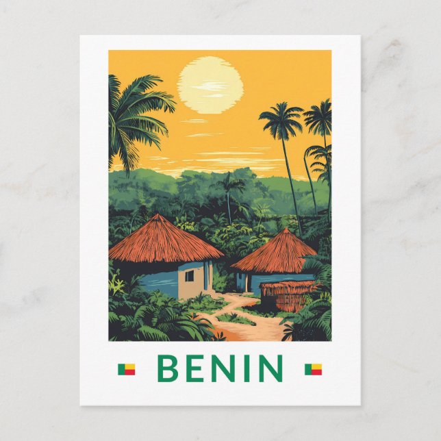 Benin Sunset Illustration Travel Art Vintage Postcard (Front)