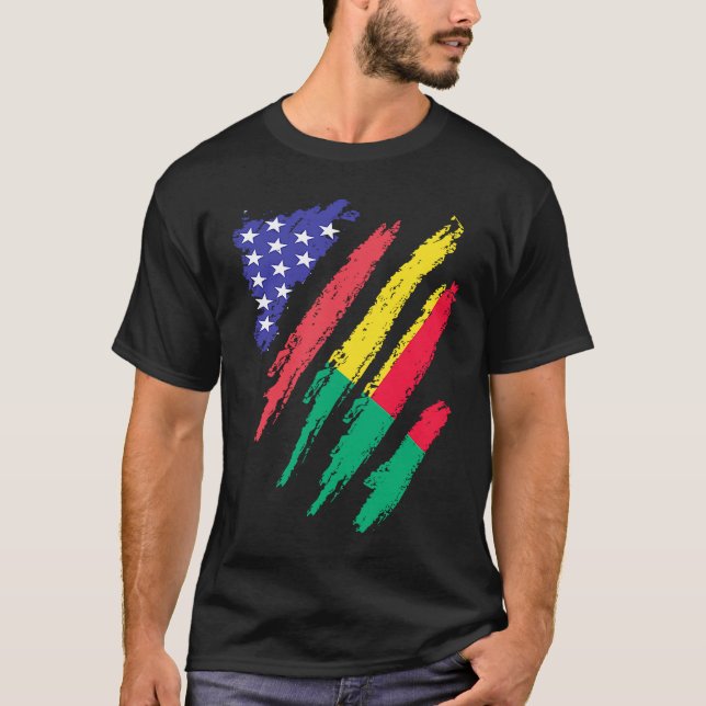 Beninese American Patriot Grown Heart Flag Stripes T-Shirt (Front)