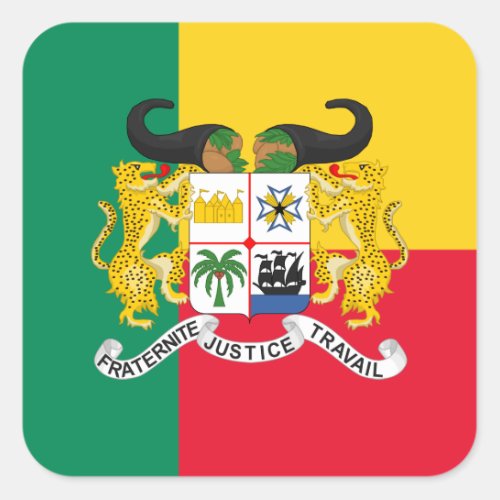 Beninese Flag  Coat of Arms Flag of Benin Square Sticker