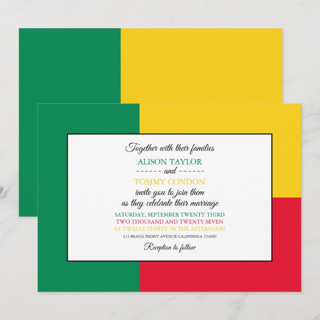 Beninese Flag, Flag of Benin Wedding Invitation (Front/Back)