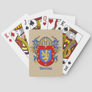 Benitez Heraldic Shield with Mantling Poker Cards