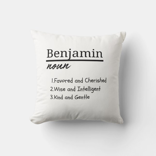Benjamin, Boy Personalised Name Definition Throw Pillow (Front)