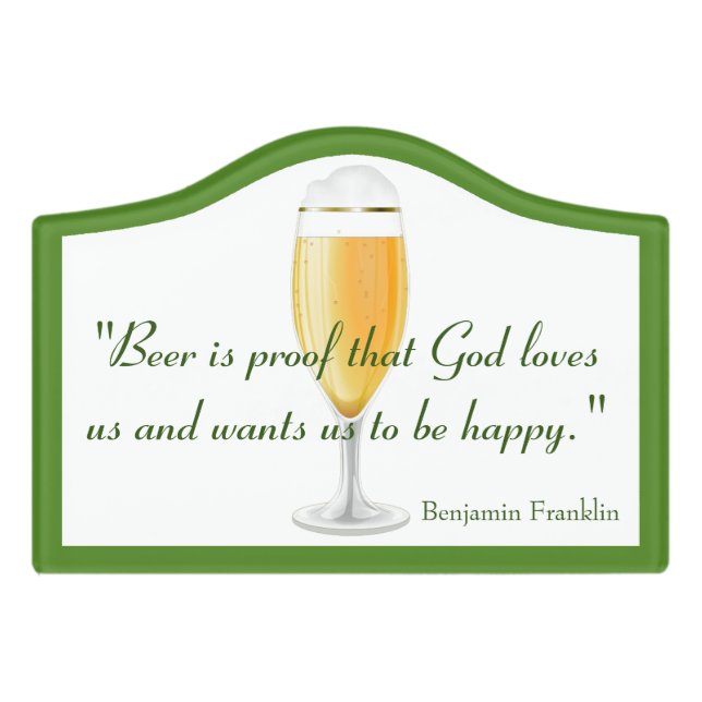 Benjamin Franklin Beer Quote Acrylic Wall Plaque Door Sign (Small Crest Front)