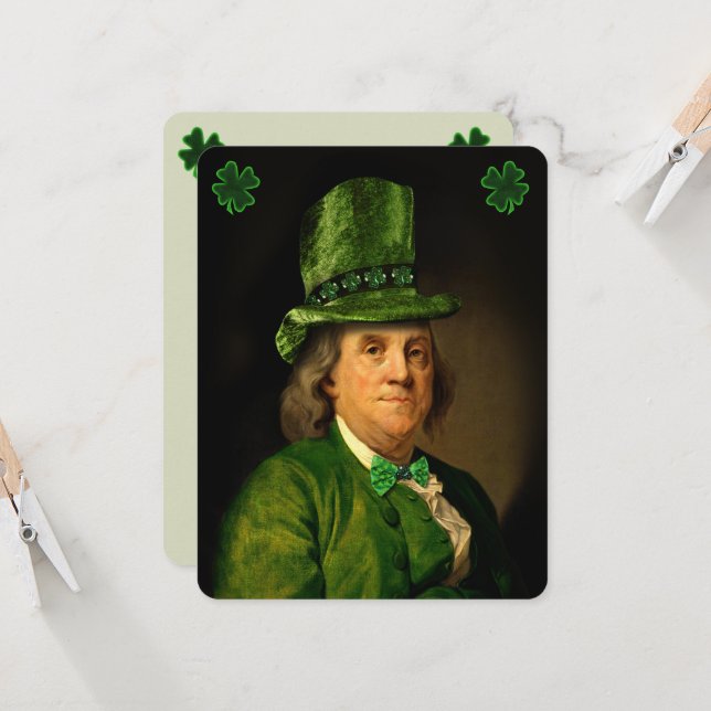Benjamin Franklin Clover St Patrick's Day Invitation (Front/Back In Situ)