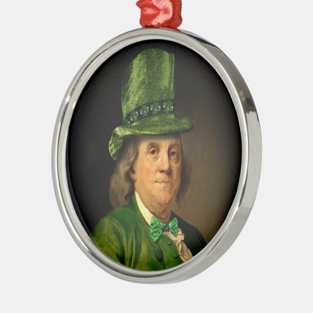 Benjamin Franklin Clover St Patrick's Day Metal Ornament (Left)