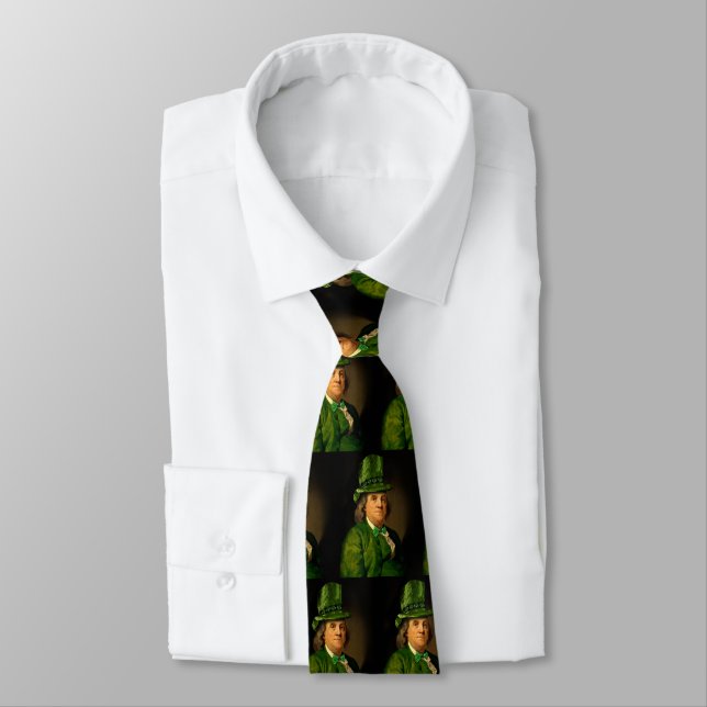 Benjamin Franklin Clover St Patrick's Day Neck Tie (Tied)