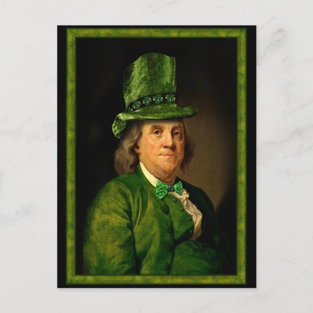 Benjamin Franklin Clover St Patrick's Day Postcard (Front)
