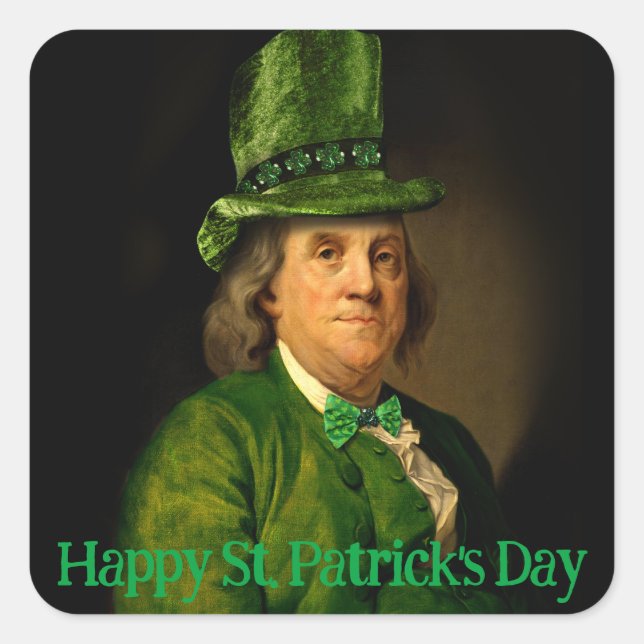 Benjamin Franklin Clover St Patrick's Day Square Sticker (Front)