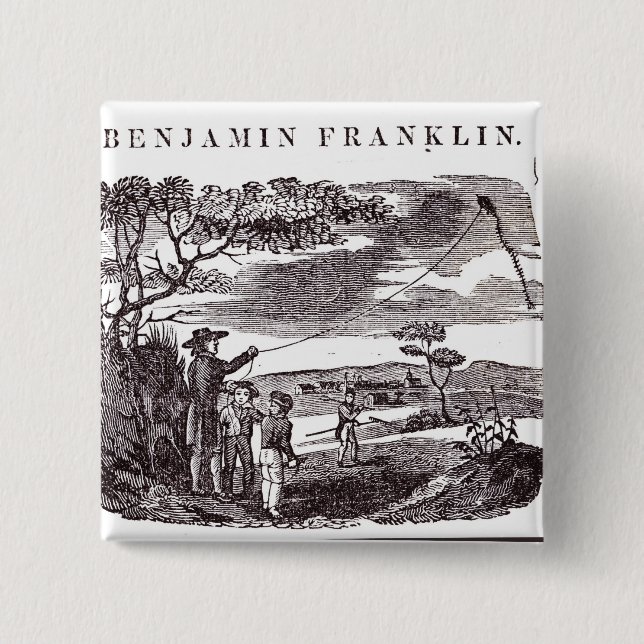 Benjamin Franklin  Conducts his Kite Experiment Pinback Button (Front)