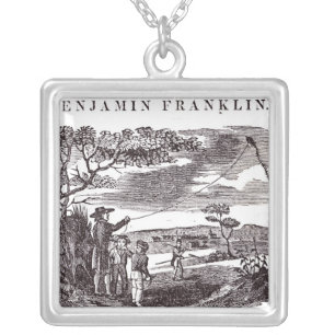 Benjamin Franklin  Conducts his Kite Experiment Silver Plated Necklace
