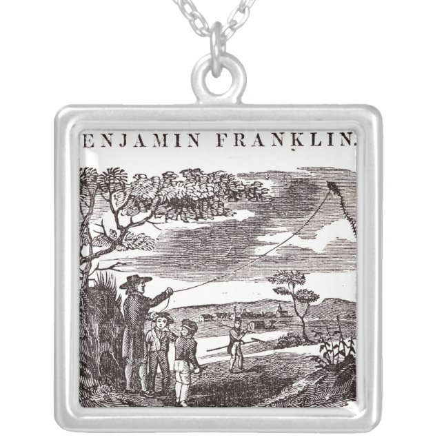 Benjamin Franklin  Conducts his Kite Experiment Silver Plated Necklace (Front)