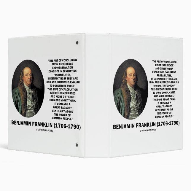 Benjamin Franklin Evaluating Probabilities Quote 3 Ring Binder (Background)