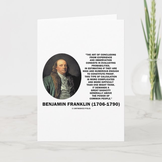 Benjamin Franklin Evaluating Probabilities Quote Card (Front)
