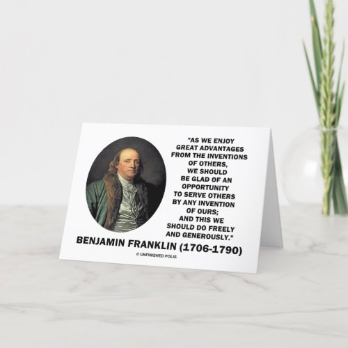 Benjamin Franklin Great Advantages Invention Quote Card