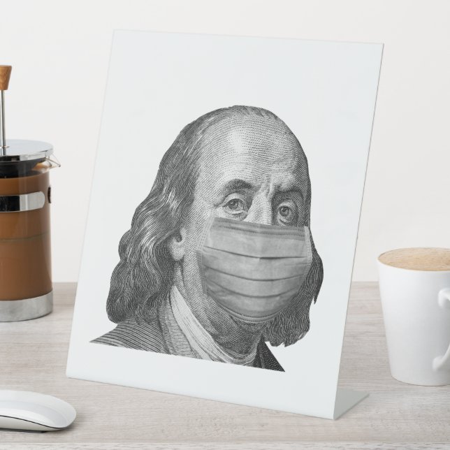 Benjamin Franklin in mask Pedestal Sign (In SItu)