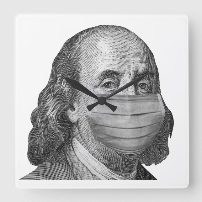 Benjamin Franklin in mask Square Wall Clock (Front)