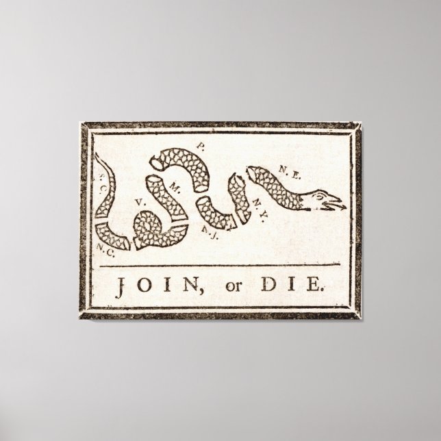 Benjamin Franklin "Join or Die" Cartoon Poster Canvas Print (Front)