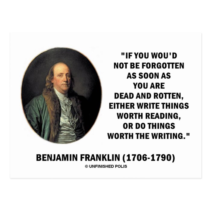 Benjamin Franklin Not Be Forgotten Reading Writing Postcards