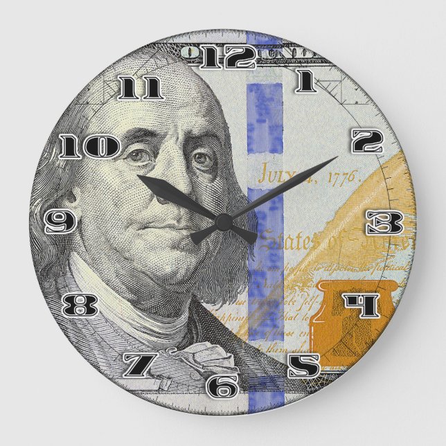 Benjamin Franklin One hundred dollars Money design Large Clock (Front)
