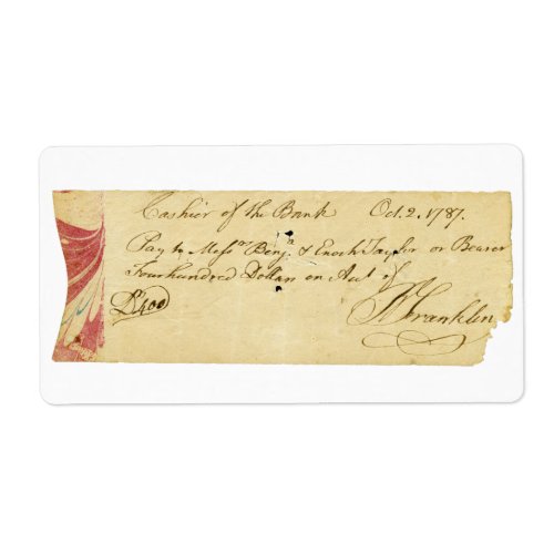 Benjamin Franklin Signed Check October 2 1787 Label