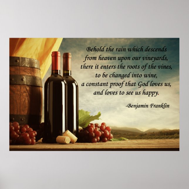 Benjamin Franklin Wine Quote Poster (Front)