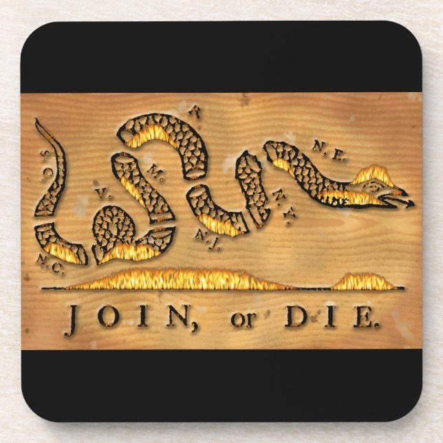 Benjamin Franklin's Join Or Die Political Cartoon Beverage Coaster (Front)