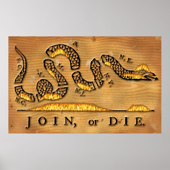 Benjamin Franklin's Join Or Die Political Cartoon Poster (Front)
