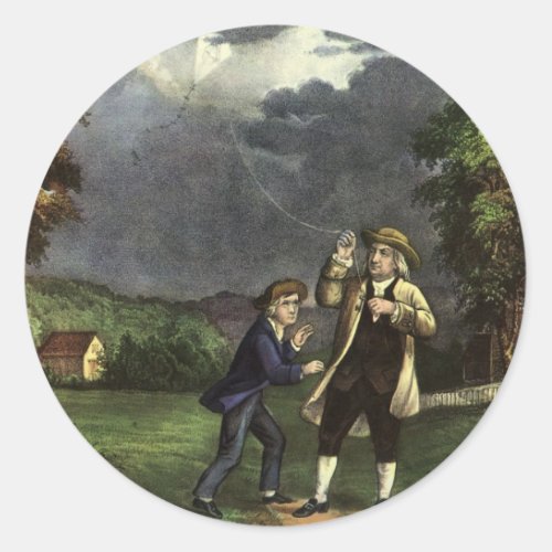 Benjamin Franklins Kite and Lightning Experiment Classic Round Sticker