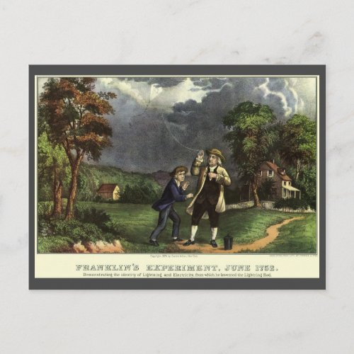 Benjamin Franklins Kite and Lightning Experiment Postcard