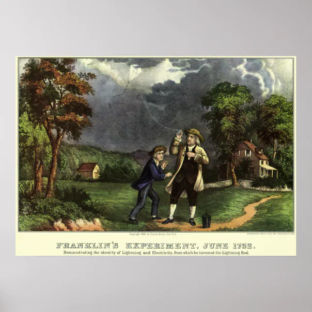 Benjamin Franklin's Kite and Lightning Experiment Poster Zazzle