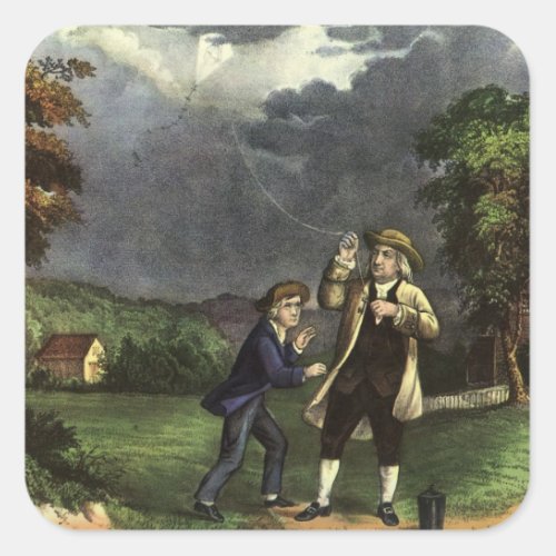 Benjamin Franklins Kite and Lightning Experiment Square Sticker