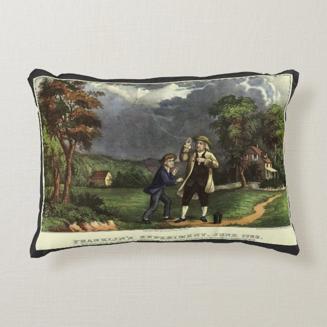 Benjamin Franklin's Lightning with Kite Experiment Accent Pillow (Front)