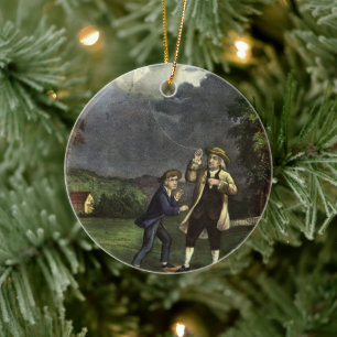 Benjamin Franklin's Lightning with Kite Experiment Ceramic Ornament