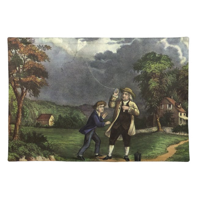 Benjamin Franklin's Lightning with Kite Experiment Cloth Placemat (Front)