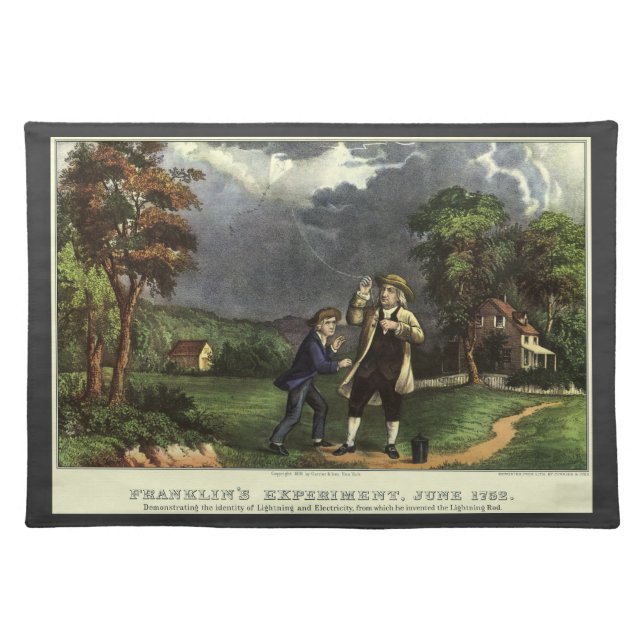Benjamin Franklin's Lightning with Kite Experiment Cloth Placemat (Front)