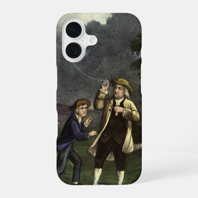 Benjamin Franklin's Lightning with Kite Experiment Iphone Case (Back)
