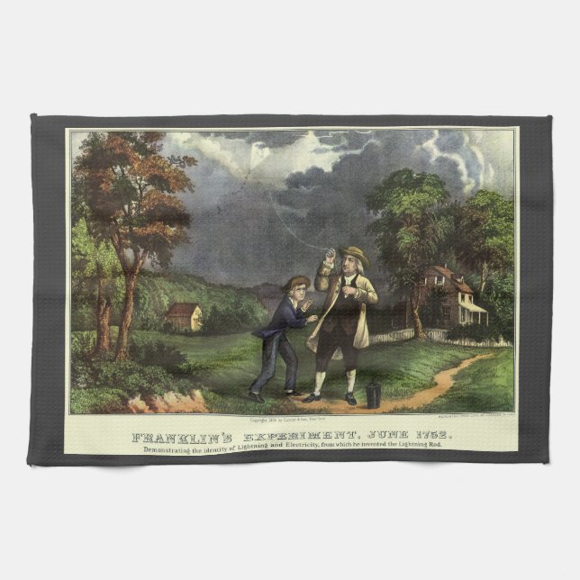 Benjamin Franklin's Lightning with Kite Experiment Kitchen Towel (Horizontal)