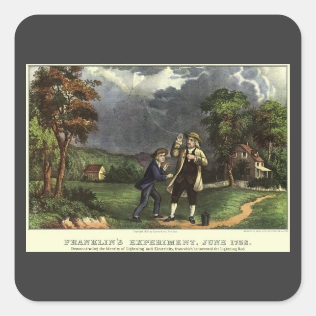Benjamin Franklin's Lightning with Kite Experiment Square Sticker (Front)