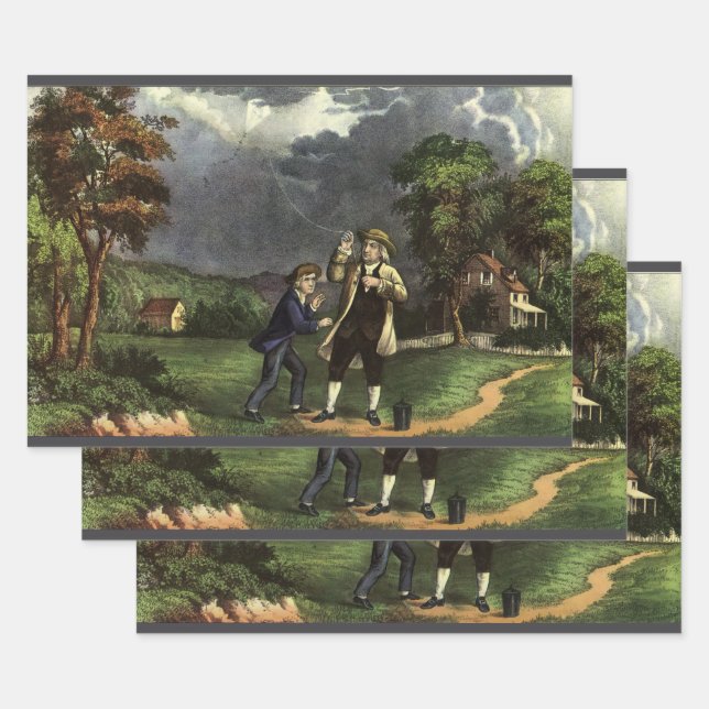 Benjamin Franklin's Lightning with Kite Experiment Wrapping Paper Sheets (Set)