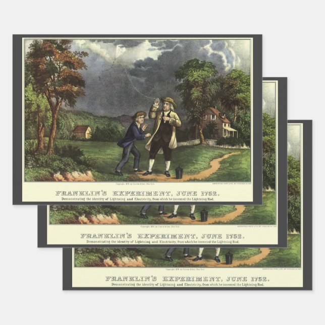 Benjamin Franklin's Lightning with Kite Experiment Wrapping Paper Sheets (Set)