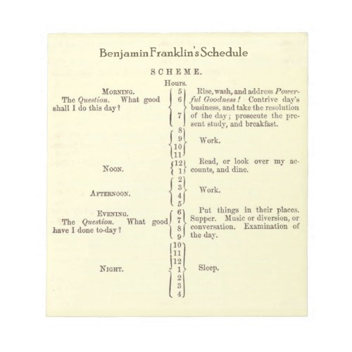 Benjamin Franklins Schedule Planner notepad